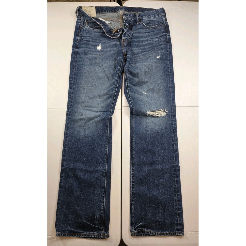 Vtg Abercrombie & Fitch Button Fly Distressed Bootcut Jeans Dark Wash Men 34x34